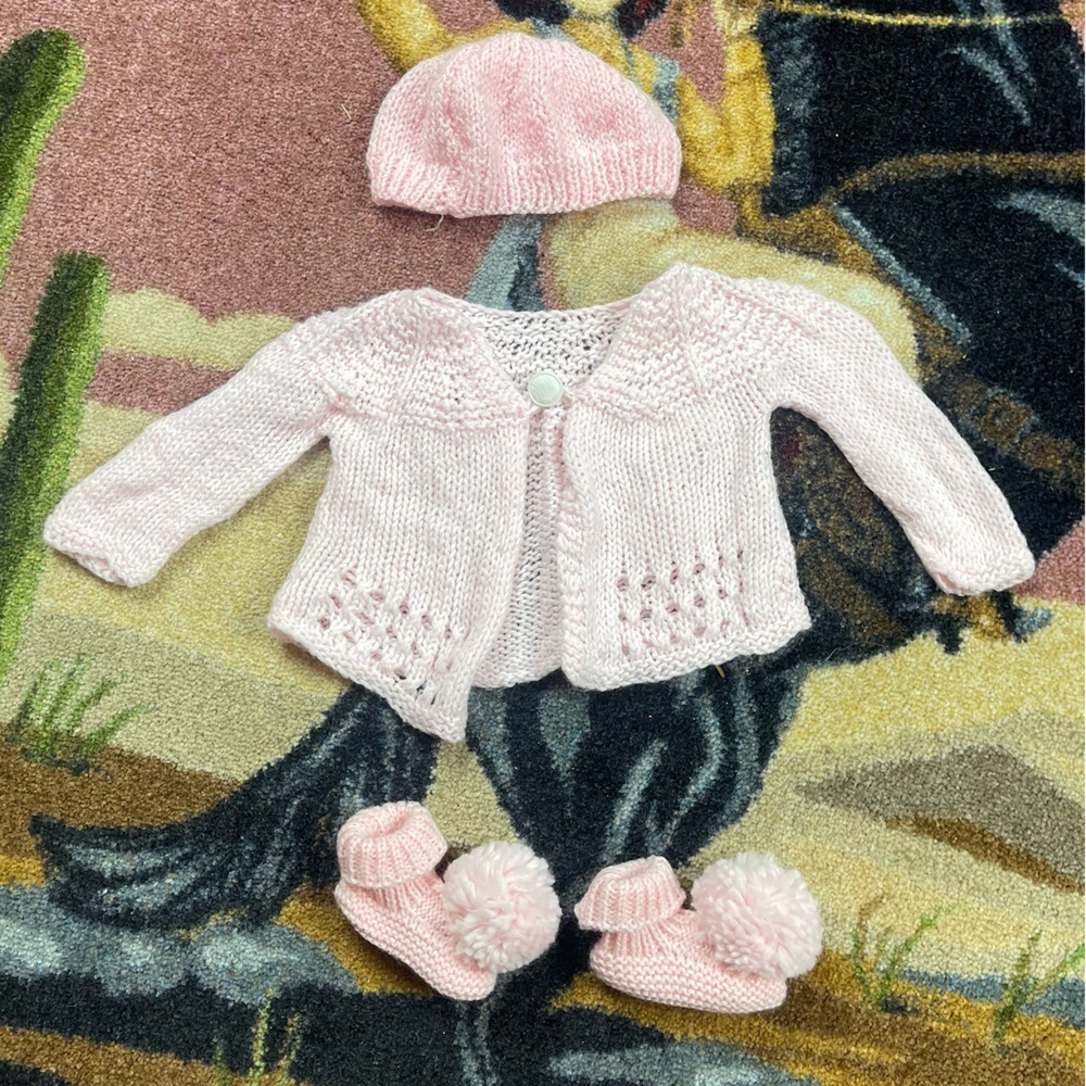 VINTAGE BABY KNIT SET INFANT HAT SWEATER